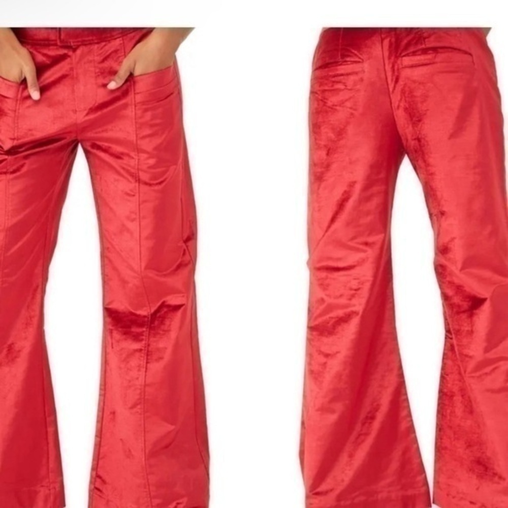 Red Boot Cut Satin Pants - Women